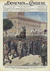 Trentamila scarponi sfilano trionfalmente per le vie di Roma inneggiando al Duce e recando i loro